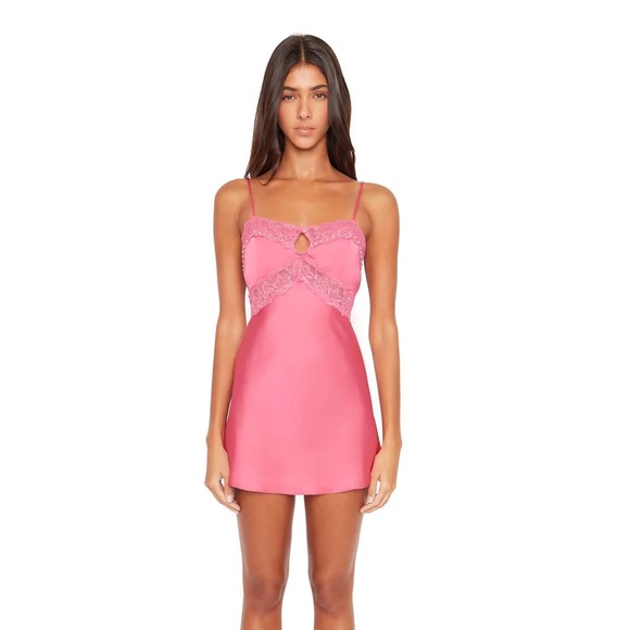 Danielle Guizio Dresses & Skirts - DANIELLE GUIZIO Babydoll Slip Dress in Pink w/ Pearls